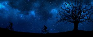 Превью обои велосипедист, звездное небо, силуэт