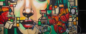 Превью обои велосипеды, граффити, лицо, стена