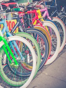 Превью обои велосипеды, стоянка, разноцветный