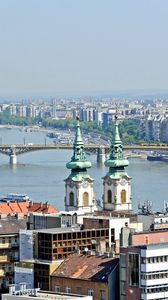 Превью обои венгрия, город, дома, небо, мост