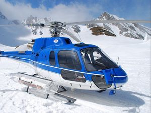 Превью обои вертолет, снег, горы, небо