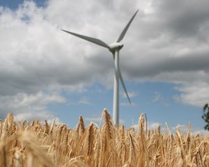Превью обои ветровая электростанция, турбина, поле, пшеница, колоски