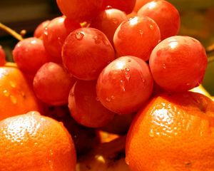 Превью обои виноград, апельсины, фрукты