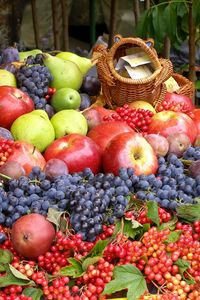 Превью обои виноград, яблоки, много, фрукты