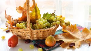 Превью обои виноград, корзина, еда, фрукты