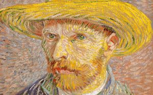 Превью обои винсент ван гог, автопортрет в соломенной шляпе, портрет, художник