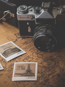 Превью обои винтаж, ретро, фотоаппарат, карта, фотографии, путешествие