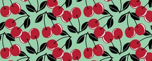 Превью обои вишни, ягоды, фрукты, красные, листья, черешки, паттерн
