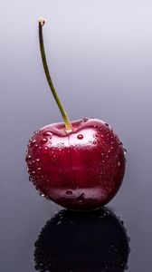 Превью обои вишня, ягода, капли, отражение, мокрый, макро