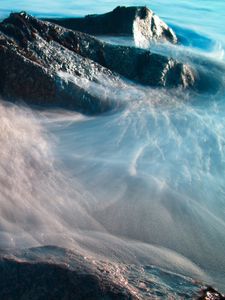 Превью обои вода, камни, макро, песок, дно