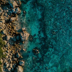 Превью обои вода, камни, вид сверху, море, берег