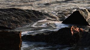 Превью обои вода, камни, волны, пена