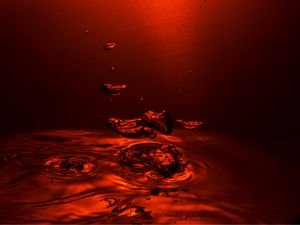Превью обои вода, капли, рябь, красный