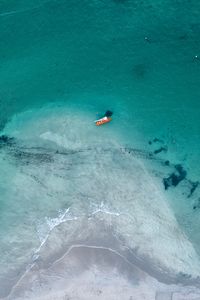 Превью обои вода, лодка, вид сверху, океан, парусник