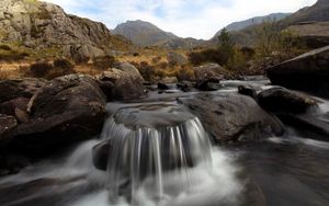 Превью обои вода, поток, журчание, камни, горная река