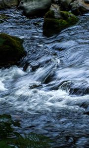 Превью обои вода, ручей, камни, каскад, природа