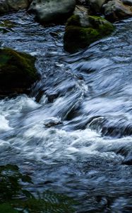 Превью обои вода, ручей, камни, каскад, природа