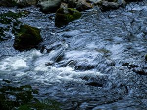 Превью обои вода, ручей, камни, каскад, природа