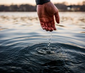 Превью обои вода, рука, касание, капли, рябь