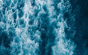 Превью обои вода, волны, море, вид сверху, синий