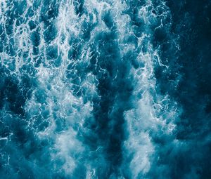 Превью обои вода, волны, море, вид сверху, синий