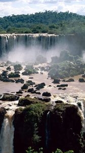 Превью обои водопад, бразилия, камни, деревья, iguassu falls, brazil