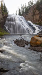 Превью обои водопад, брызги, камни, природа