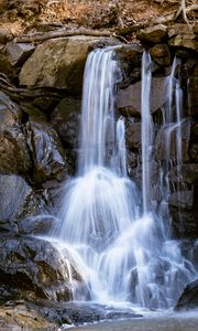 Превью обои водопад, брызги, камни, мокрый