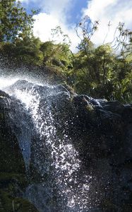 Превью обои водопад, брызги, камни