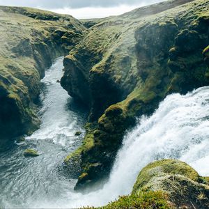 Превью обои водопад, брызги, река, скалы