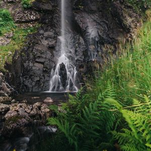 Превью обои водопад, брызги, вода, камни, скала