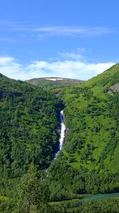 Превью обои водопад, деревья, горы, лес