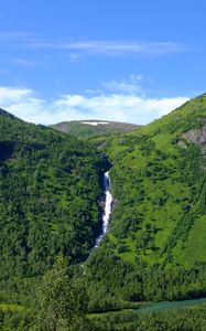 Превью обои водопад, деревья, горы, лес