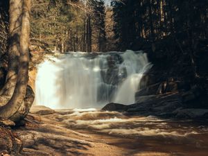 Превью обои водопад, деревья, лес, пейзаж
