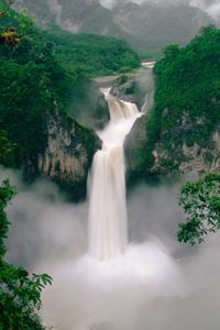 Превью обои водопад, деревья, пар