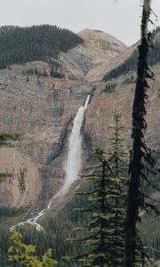 Превью обои водопад, деревья, скалы, гора, поток