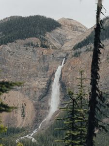 Превью обои водопад, деревья, скалы, гора, поток