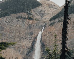 Превью обои водопад, деревья, скалы, гора, поток