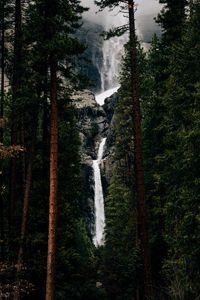 Превью обои водопад, деревья, вода, течение, обрыв