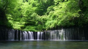 Превью обои водопад, деревья, зелень, вода