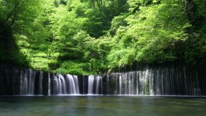 Превью обои водопад, деревья, зелень, вода