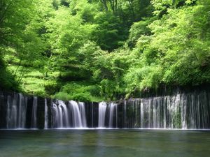 Превью обои водопад, деревья, зелень, вода