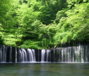 Превью обои водопад, деревья, зелень, вода