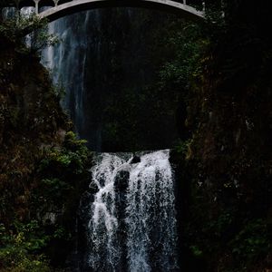 Превью обои водопад, деревья, темный