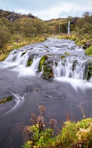 Превью обои водопад, длинная выдержка, деревья, пейзаж