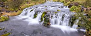 Превью обои водопад, длинная выдержка, деревья, пейзаж