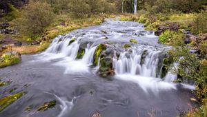 Превью обои водопад, длинная выдержка, деревья, пейзаж