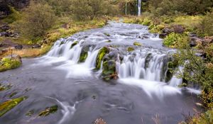 Превью обои водопад, длинная выдержка, деревья, пейзаж