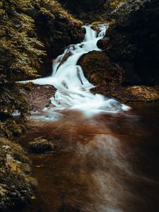 Превью обои водопад, длинная выдержка, камни, пейзаж