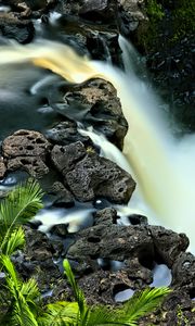 Превью обои водопад, длинная выдержка, камни, пейзаж, природа